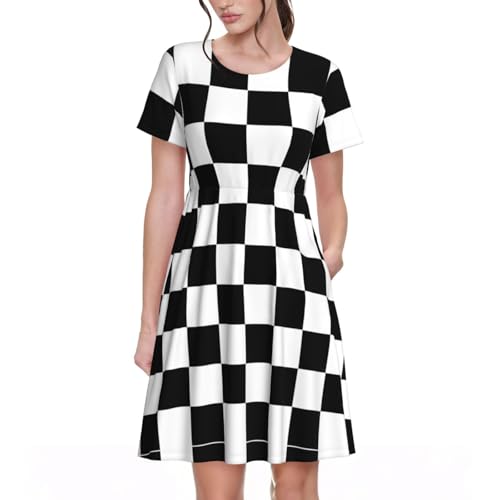 Robe trapèze noire et blanche chic et fluide pour soirée d'été