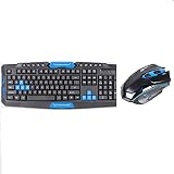 YORKING 2,4 Ghz Funk-Tastatur Mit Maus Funk-Tastatur Und -Maus Set 1600 DPI Funk-Tastatur-Hotkeys Geeignet Für Laptops Und Smart-Tvs (Schwarz)