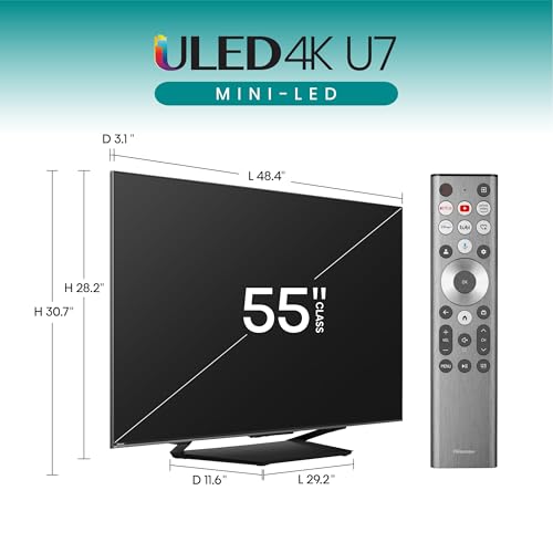 Image of Hisense 55-Inch Class U7 Series Mini-LED ULED 4K UHD Google Smart TV (55U7N) - QLED, Dolby Vision IQ, Dolby Atmos, Full Array Local Dimming, 144Hz Game Mode Pro, VRR, Alexa Compatibility