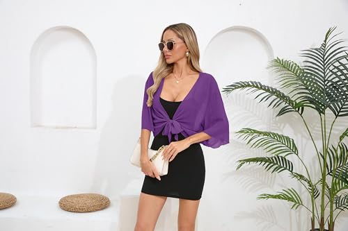 Image of TASAMO Women's 2026 Summer Lightweight Short Bolero Cardigan Shrug Sheer Tie Front Top 3 /4 Sleeve Jacket for Dress