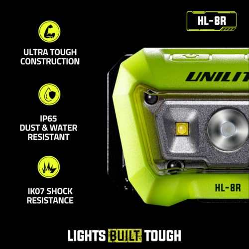 Image of Unilite HL-8R USB Rechargeable Dual Beam Sensor Head Torch | 475 Lumen | 6500k | 4 to 35 Hours Run Time | 90 Meter Beam Range | IP65 IK07