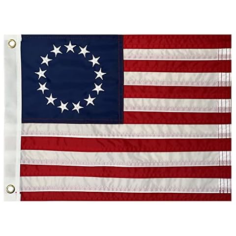 FLAGWIN American Betsy Ross Boat Flag US 12x18 Yacht Nautical Nylon Flags Outdoor- 13 Stars Colonies Primitive Embroidered Stars and Sewn Stripes Cover