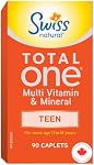 Swiss Natural Total One Teen Multi Vitamin & Mineral | Calcium, Biotin & Vitamin B12 | Daily Maintenance for Overall Health | No Preservatives and Dairy | 90 Caplets