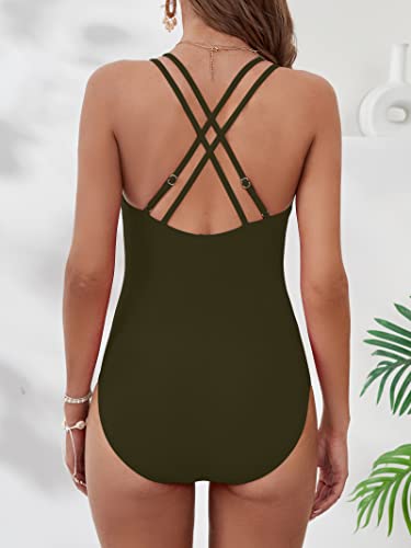 Image of KI LAPHEE One Piece Swimsuits for Women Tummy Control Bathing Suits Sexy Criss Cross Back Swimwear