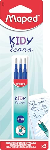 Maped - Recharges Stylo Effaçable Kidy Learn Magic - Lot de 3 Recharges d’Encre Compatibles Stylo Kidy Learn Magic Maped - Pointe Fine, Écriture Fluide - Fournitures Scolaires Enfant