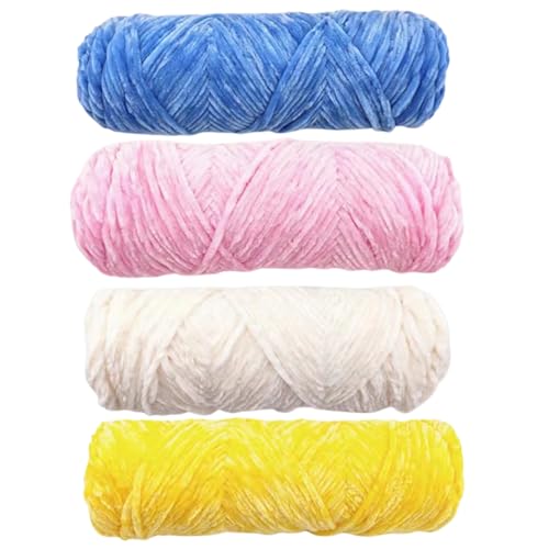 Hilo de chenilla de 4 rollos multicolor lana gruesa para tejer zapatillas y suéteres 2