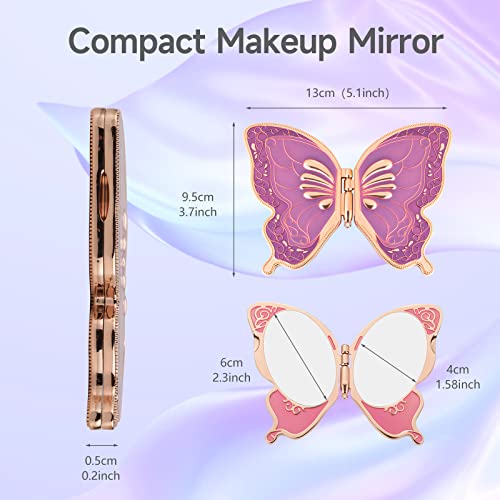 Butterfly Compact Mirror, 2X/1X Magnification Zinc Alloy Travel Small Pocket Mirror, Vintage Double Sided Purse Mirror For Women, Cute Portable Folding Handheld Mirror For Gift (Purple) #TOP1