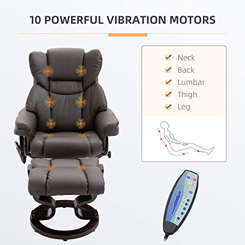 Homcom Massage Recliner And Ottoman, Pu Leisure Office Chair With 10 Vibration Points, Adjustable Backrest, Side Pocket And Remote Control, For Living Room, Study, Bedroom, Brown #TOP3