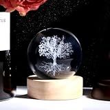 QINJIEJIE 3D-Baum-des-Lebens-Kristallkugel mit hölzernem LED-Sockel, Glaslampe, Stimmungslichter, Ornamente, Schlafzimmer, Heimdekoration, Kristallbaumkugel, Thema, Weltraum, Geschenke für Damen und