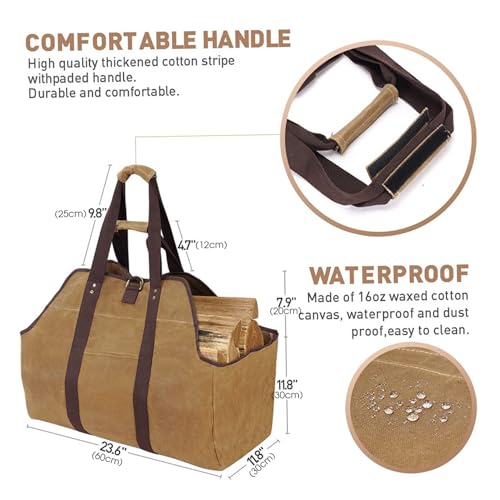 Sac à bois de chauffage en toile cirée robuste pour transport de bûches et cheminée - 3