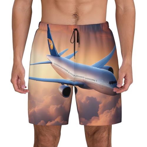 Beautiful Sky Airplane Print Men Stylish Functionality Swim Trunks Breathable Beach Shorts Surfing Gym Fishing