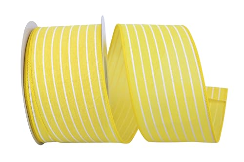 Reliant Ribbon 93832W-079-40F Pin Stripe Linen Sunshine Wired Edge Ribbon, 2-1/2 Inch X 10 Yards, Yellow