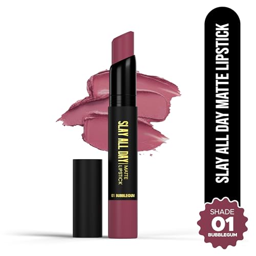 Image of Hilary Rhoda Slay All Day Matte Lipstick | Transfer-proof & Smudge-proof | Long-Lasting & Premium Creamy Lipstick | Waterproof & Vibrant Colour lipstick | 2.6g (Bubblegum - Shade 01)