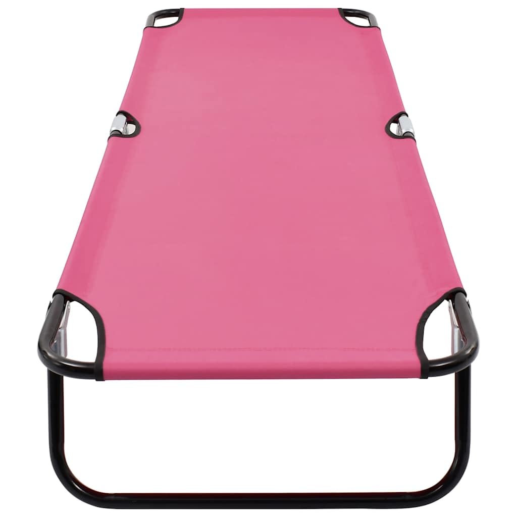 Składany leżak stalowy, różowy, składany, z 3 nogami, 190 x 58 x 28 cm, 120 kg, odporna na warunki atmosferyczne tkanina poliestrowa 600D, ergonomicznie regulowana, do ogrodu, na balkon