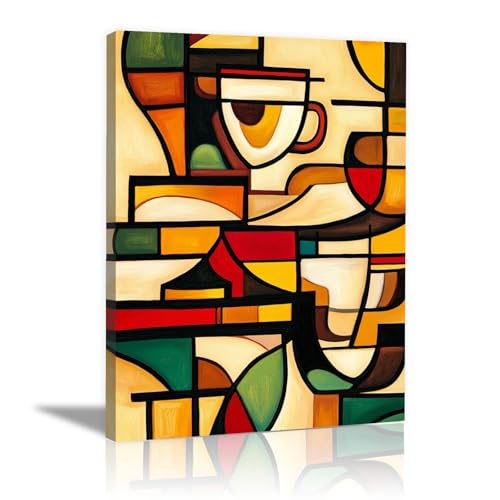 CUDAOO Pintura abstracta sobre lienzo arte moderno de pared, Sombra de taza con bloques de color para sala de estar, dormitorio - 60x90cm Enmarcado(Multicolor)