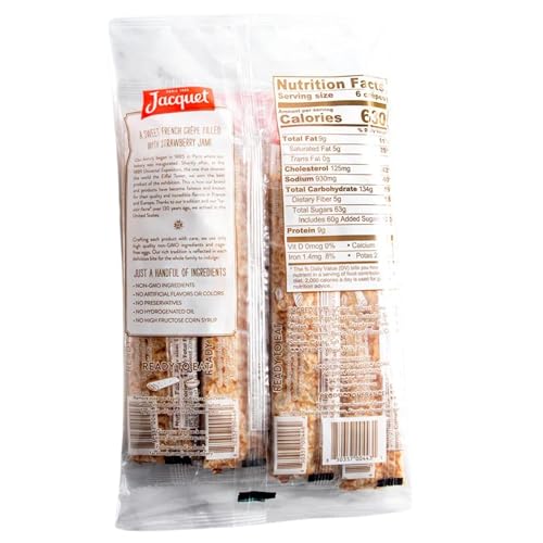 Jacquet Crepes Ready to Eat, French Strawberry Filled, Authentic French Snacks, Pack of 6 Pieces, 6.77 Ounce - Ideal for Quick Breakfast or Dessert