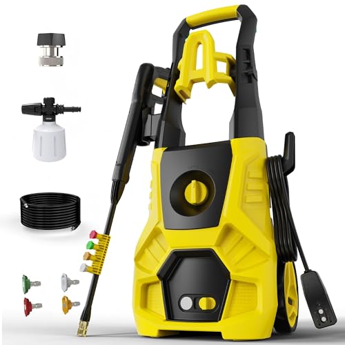DECOKTOOL 5000PSI PowerWasher with 4 Quick Connect Nozzles, Foam Cannon for Car, Lane, Patio Cleaning, Hydro Jet Pressure Hose Water Wand for Gutter Patio Car Garden Window, Yellow