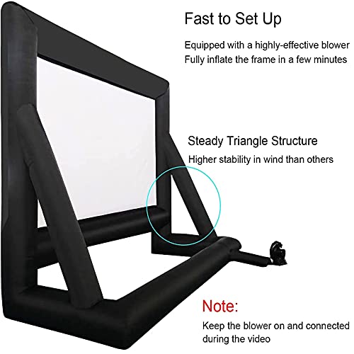 Image of 24 Feet Inflatable Projector Movie Screen Outdoor Indoor, Portable Blow Up Cinema Projection Screen, with Air Blower, Tie-Downs and Storage Bag, for Backyard Pool Party Movie Nights