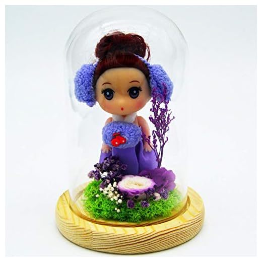 Kit de Rosas La Bella y la Bestia Rosas secas inmortales luz LED con cúpula de Vidrio Beauty and Regalos Magicos Decoración para Día de San Valentín Aniversario Bodas Muñeca