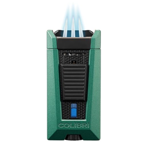 Colibri Stealth Triple Jet Refillable Butane Torch Lighter, Windproof, with Blue Fuel Window and Adjustable Flame (Green + Black)