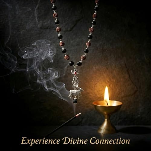 Image of Gratify Original Rudraksha & Karungali Mala 8mm 54 Beads | Spiritual Healing Mala for Protection & Focus (Karungali Rudraksha Mala) (Karungali Rudraksha Mala with Nandi Pendant)