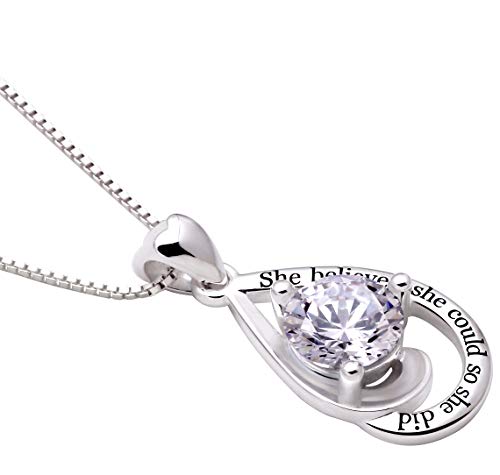 ALOV Jewelry Sterling Silver "She believed she could so she did" Cubic Zirconia Pendant Necklace2