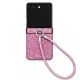 casafyne for Samsung Galaxy Z Flip 7 Case with Wrist Strap Phone Charm, Soft Shimmer Design, Slim Folding Protective Case for Samsung Z Flip7 (Crystal Pink)
