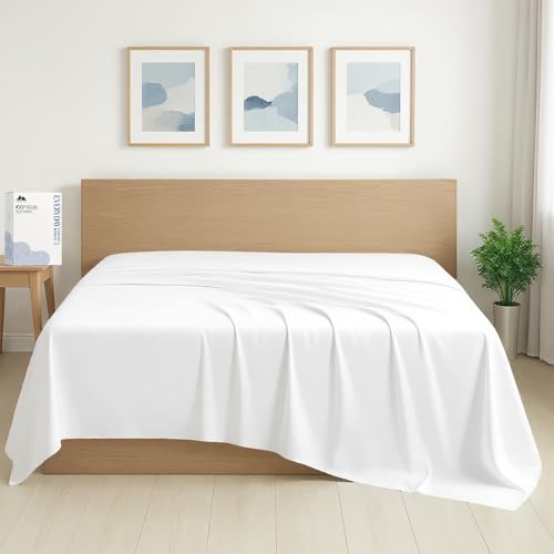 Mayfair Linen 100% Organic Cotton Percale Flat Sheet Queen Size - 1 PC Flat Sheet, White - Crisp, Cool and Strong Bed Linen, Top Sheets for Hot Sleepers, Luxury Breathable GOTS Certified Sheets