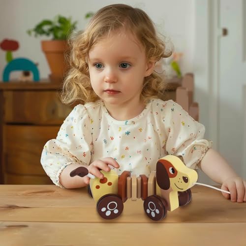 Image of Baby Toys Car,Wooden Pull Along Toddler Toy, Developmental Toy for 1 Year Old Girl Boy Birthday Gift