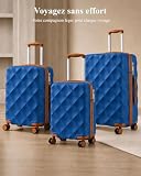 British Traveller Valigia Grande Trolley 74,5CM Valigie Rigida ABS+PC con Rotelle Girevoli e TSA Lucchetto (28pollici, Blu/Marrone) - 4