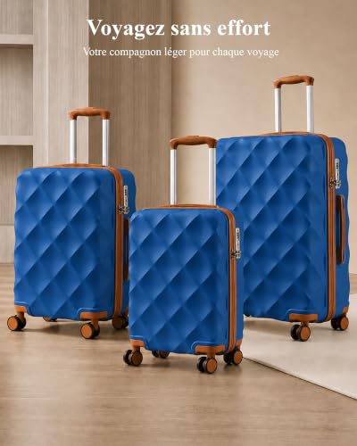 British Traveller Valigia Grande Trolley 74,5CM Valigie Rigida ABS+PC con Rotelle Girevoli e TSA Lucchetto (28pollici, Blu/Marrone) - 4