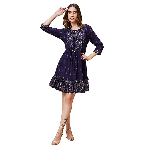 Image of Globus Women's Rayon A-Line Above The Knee Dress (ICK8ECOMWDRS0027- Blue