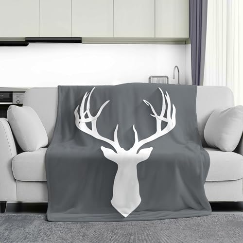 Couverture en flanelle blanche tête de cerf lit et canapé