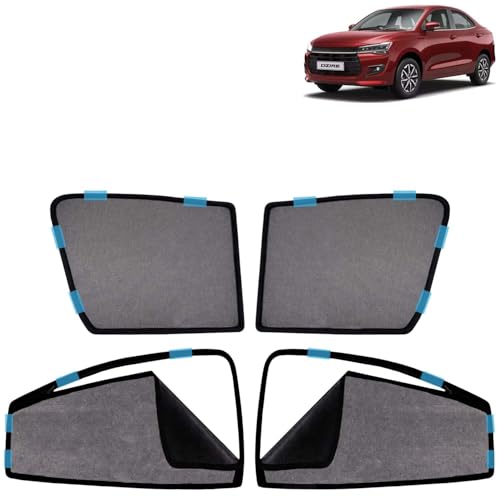 Image of KINGSWAY Car Sun Shade Curtains Only Compatible with Maruti Suzuki Dzire (2024 Onwards) | Front Window in Half Cut and Rear in Zipper (Magnetic) | UV & Heat Protection | Pack of 4 Pcs