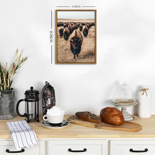 Image of Western Bison Wall Art Buffalo Cow Pictures Wall Decor American Bison Herd Decor Western Wildlife Animals Canvas Prints Farmhouse Highland Cow Artwork for Living Room Office Home Decoration 12x16 inch