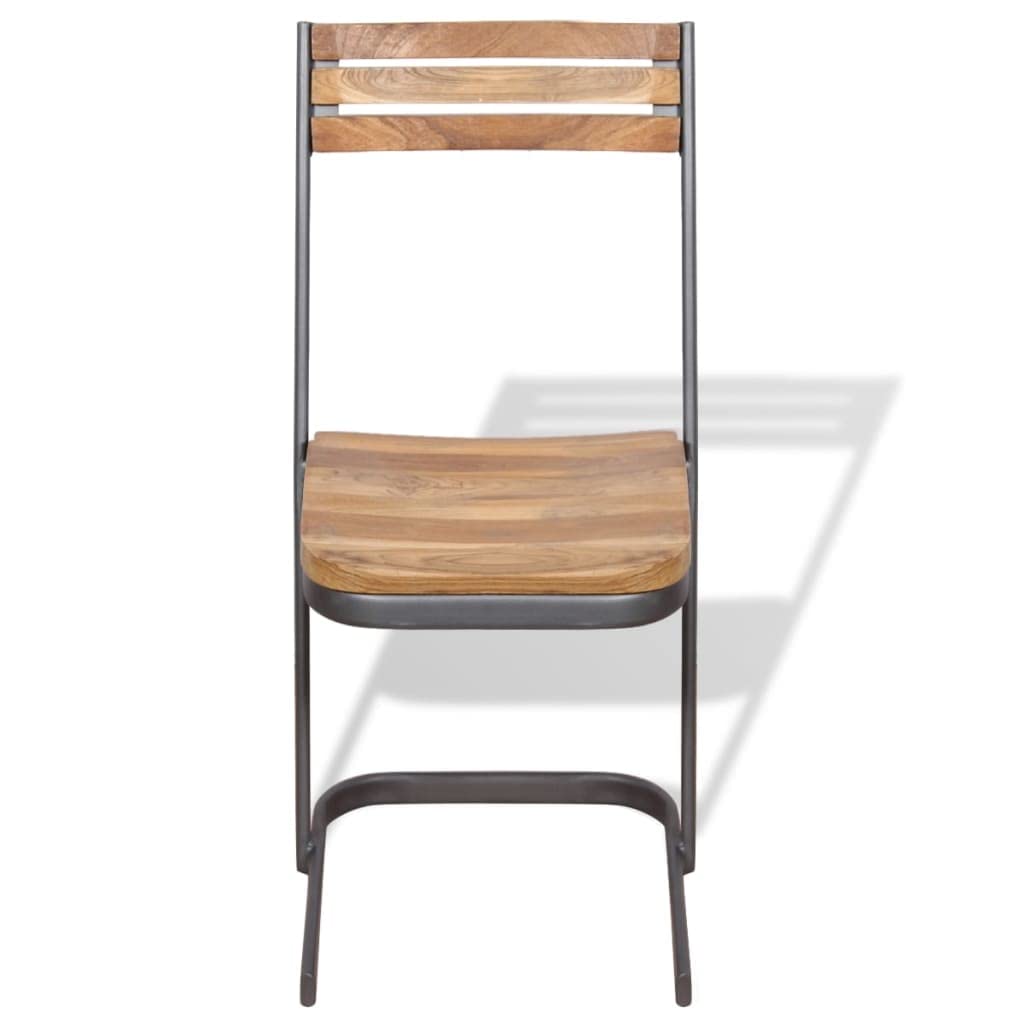 Sillas De Comedor 2 Piezas De Madera Maciza De Teca Marrón | Patas de hierro, asiento 34 x 35 cm, altura 40 cm, pulido y pintado, para cocina o salón
