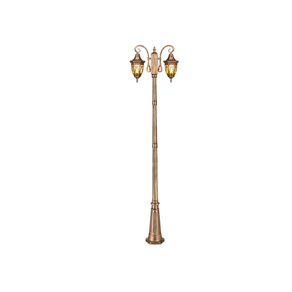 Lámpara de Columna de Cristal Vintage de Poste Alto con 2 Luces E27 IP54, Estilo Europeo, para Exteriores, de Metal y Aluminio, para jardín, Patio, Parque, césped, como e,Brass_Height 2.6m