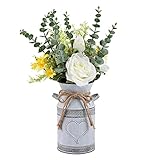 💐LEBENDIGE KÜNSTLICHE BLUMEN UND BLÄTTER: Der Blumenstrauß ist mit Leinen umwickelt, es ist fest und verstellbar. Nach einfacher Anordnung hat der Blumenstrauß mit Rose, Gänseblümchen, Eukalyptus prall und dynamische aussehen.