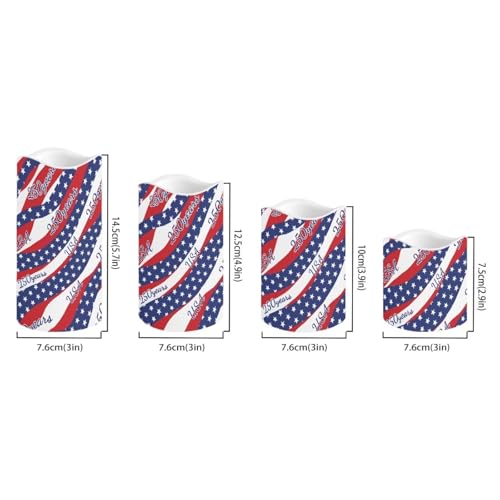 Image of 250 Years of America Pillar Led Candles Set of 4 Star Stripes Patriotic Candle Warmer Lamp Fourth of July Remote Control Candles Modern Decors for Indoor Outdoor Parties