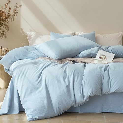 Image of JELLYMONI Twin Size Duvet Cover 100% Cotton Linen Texture Breathable Set | Pure Cotton, Zipper Closure, with natural wrinkles, Breathable&Soft, fade-resistant, 1 Duvet Cover & 1 Pillowcase