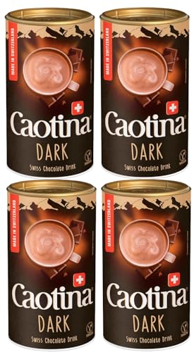 Caotina Dark Hot Chocolate Mix, 500 g (17.6 oz) – Swiss Dark Chocolate Hot Cocoa Mix, 45% Cocoa, Vegan Drinking Chocolate Powder Made in Switzerland by Wander, 7.7 g Sugar per Serving, 33 Servings - Set of 4