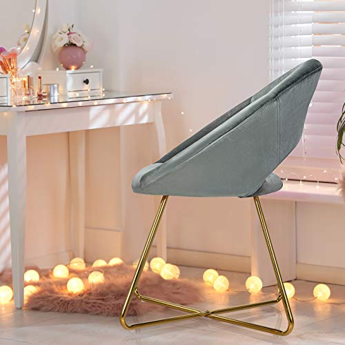 Giantex Modern Velvet Accent Chair, Comfy Cute Upholstered Vanity Desk Chair, Max Load 300 Lbs, Decorative Mid Century Single Sofa Armchair For Living Room, Bedroom, Dining Room, Grey #TOP3