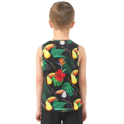J JOYSAY Toucan Hibiscus Foliage Black Boys Tank Top Sleeveless Muscle Shirts Quick Dry Kids T-Shirts 3-15T3