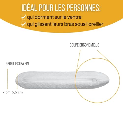 Oreiller extra plat anti douleur cervicale pour dormir sur le dos Inphysio