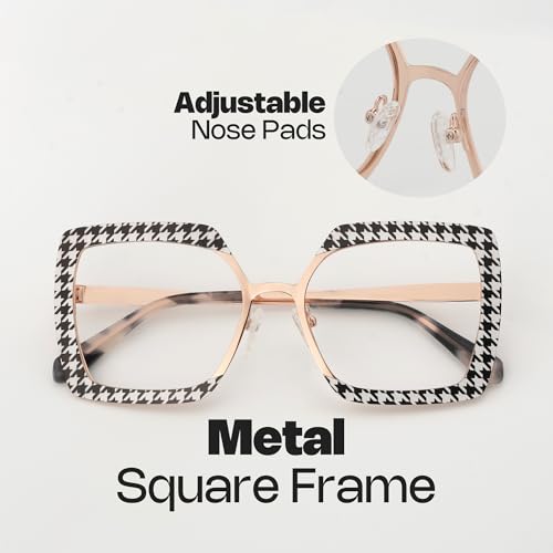 Image of Zeelool Metal Fashion Glasses Frame for Women, Oversized Square Eyeglasses Eyewear Frame with Non-prescription Clear Lenses ZJGM150137-01
