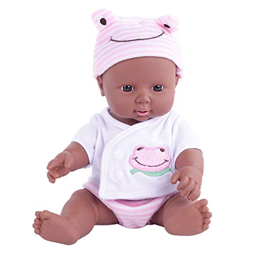 Littleice 12 Inch Baby Play Dolls Black Girl Dolls African American Play Dolls Lifelike Child Simulation Baby Doll Black Doll (Pink)