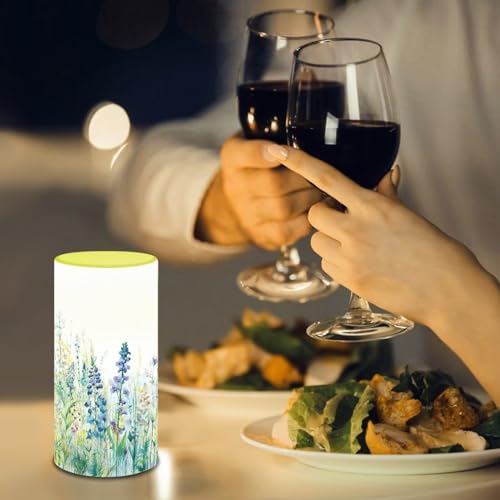 Image of Flameless Candle with 18 Key Remote 4 /8 Hours Timing Color Changing Flickering Realistic Votive Electric Candle for Patio Desktop Home Ornaments, Blue Green Floral