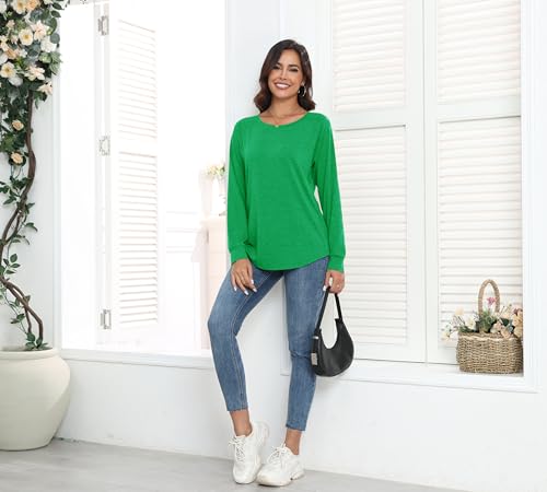 PRIMODA Women's Loose Fit Raglan Long Sleeve Shirts Round Neck Tunic Tops Curved Hem Long T Shirt3