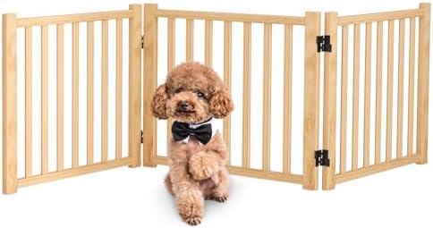 （18:00時点） Oapety ペットゲート 置くだけ 犬 ゲート ペットフェンス 高さ43cm 幅175cm 自立型ゲート 折りたたみ式 犬フェンス 室内用 ペット飛び出し防止柵 木製 玄関 軽量
