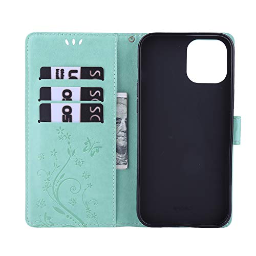 Capa C-Super Mall-UK para iPhone 12 Pro Max, capa carteira em relevo borboleta com suporte e capa fl